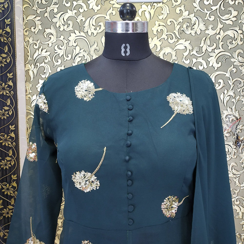 Dark green georgette sequence embroidered plazzo suit