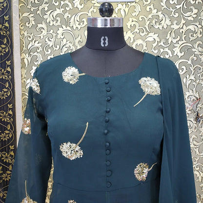 Dark green georgette sequence embroidered plazzo suit