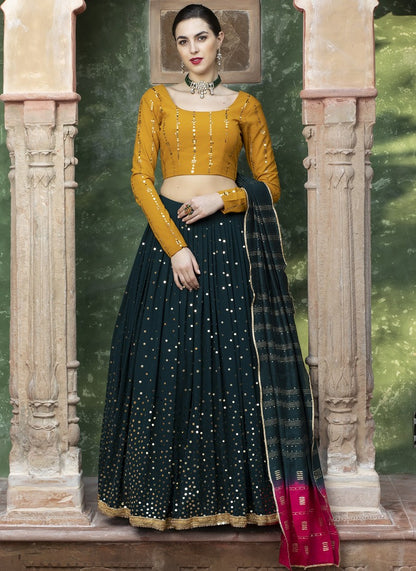 Dark green georgette sequence work bridal lehenga choli