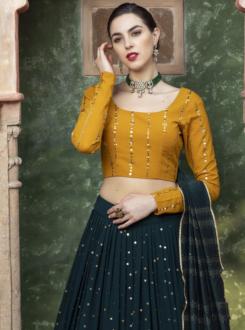 Dark green georgette sequence work bridal lehenga choli
