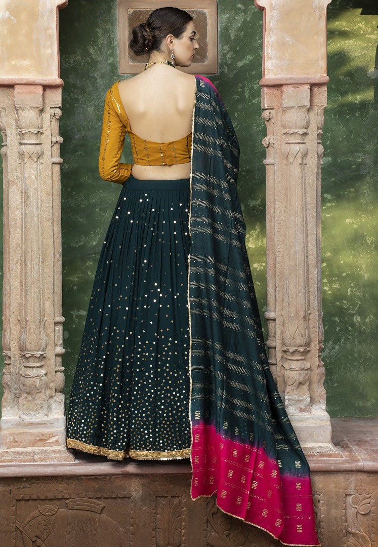 Dark green georgette sequence work bridal lehenga choli