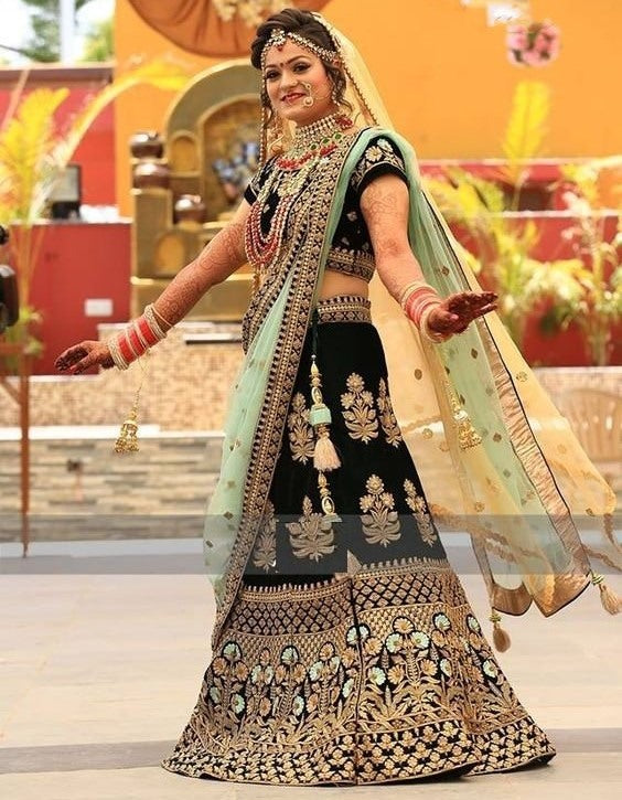 Dark green heavy designer embroidered wedding bridal lehengha choli