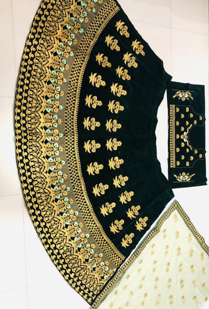 Dark green heavy designer embroidered wedding bridal lehengha choli