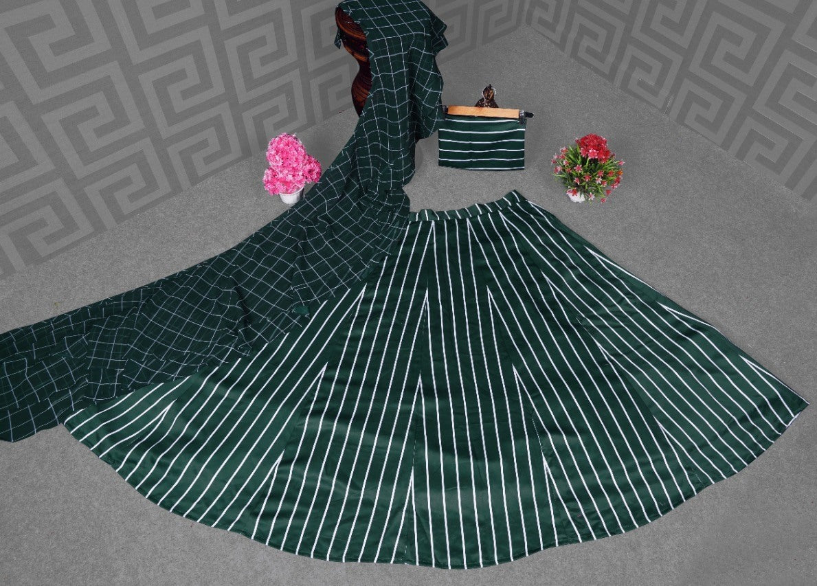 Dark green italian silk printed partywear lehenga choli