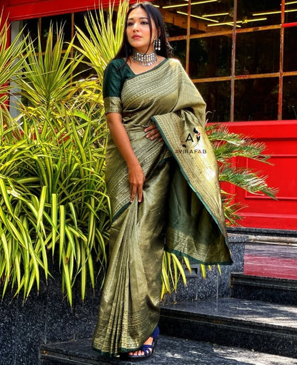 Dark green kanchipuran kota silk jacquad work wedding saree