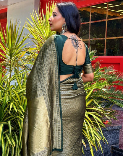 Dark green kanchipuran kota silk jacquad work wedding saree