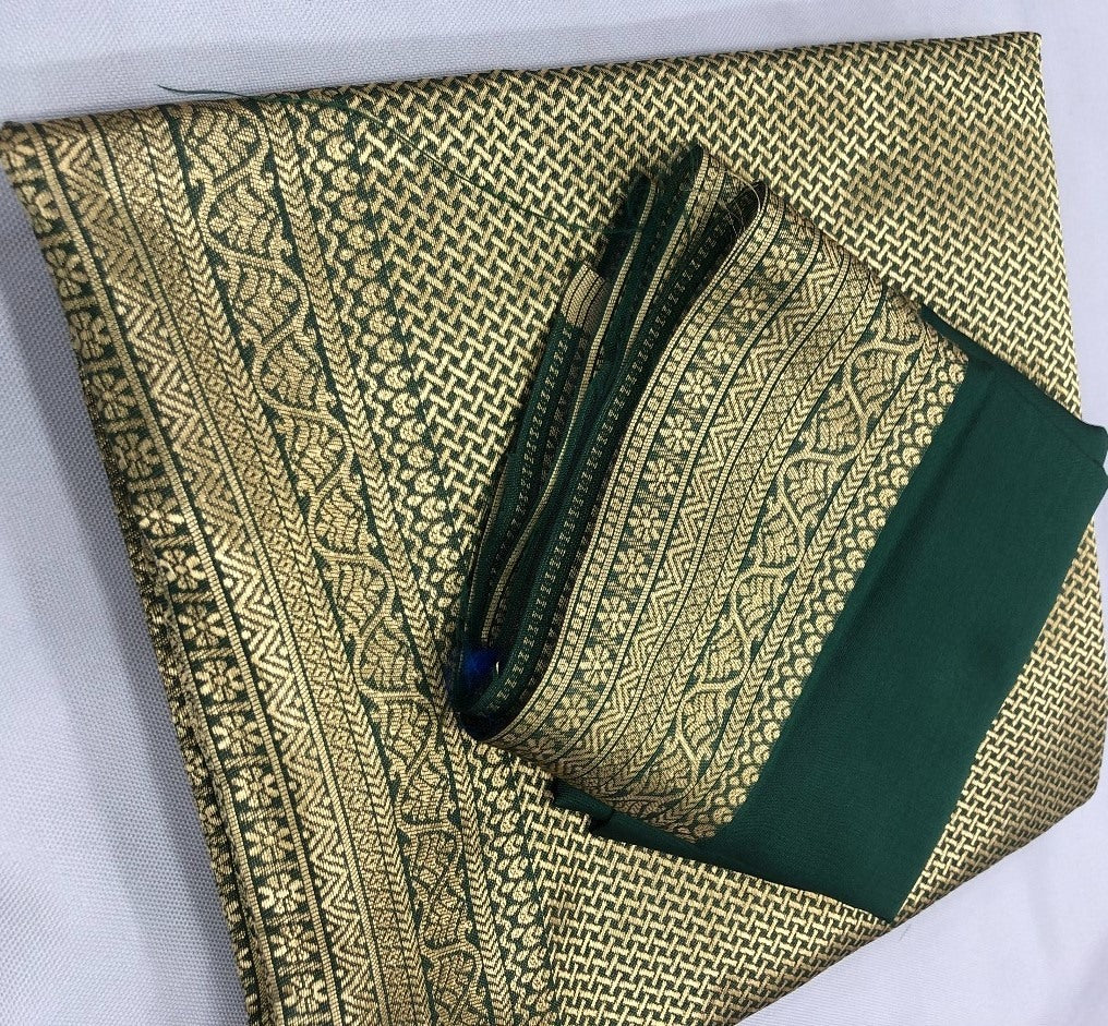 Dark green kanchipuran kota silk jacquad work wedding saree