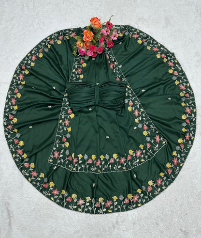 Dark green silk thread and sequence work designer party wear saree