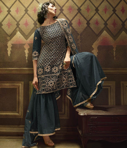 Dark Grey soft net sequence work party wear sharara salwar suit