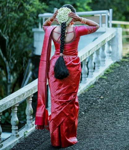 Dark pink banarasi kota silk jacquard weaing work wedding saree