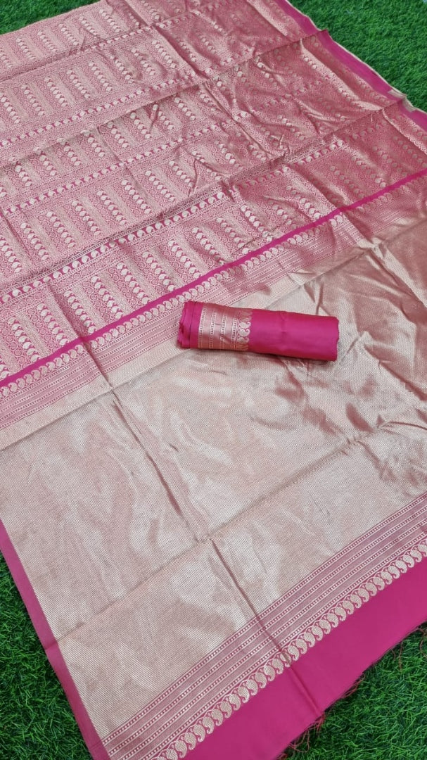 Dark pink banarasi kota silk jacquard weaing work wedding saree