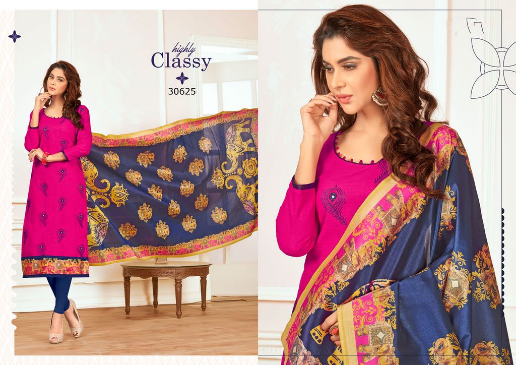 Dark Pink Colored Salab cotton Thread Work & Digital Printed Un-Stitched Dress Material