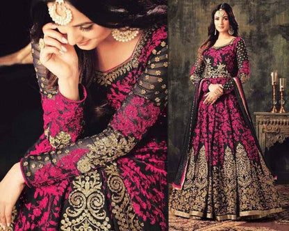 dark pink georgette heavy embroidered wedding gown