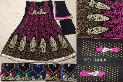 dark pink georgette heavy embroidered wedding gown