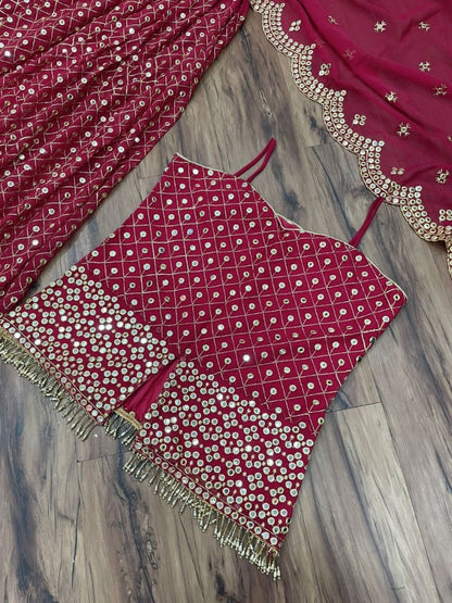 Dark pink georgette heavy sequence work plazzo suit