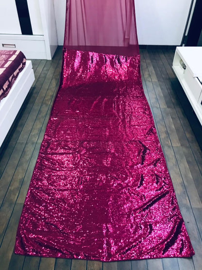 Dark pink georgette sequence work partywear saree