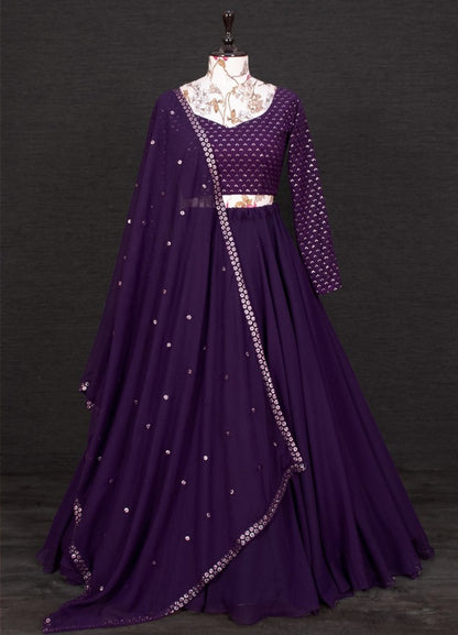 Dark purple georgette embroidered partywear lehenga choli