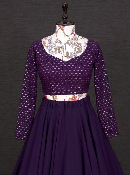 Dark purple georgette embroidered partywear lehenga choli