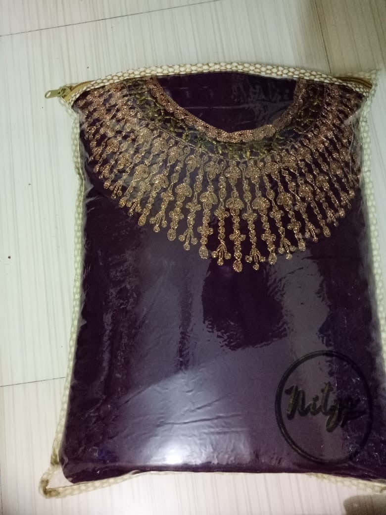 Dark purple heavy emboridered long wedding gown with dupatta