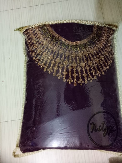Dark purple heavy emboridered long wedding gown with dupatta