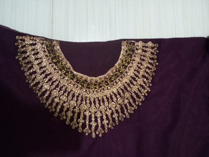 Dark purple heavy emboridered long wedding gown with dupatta