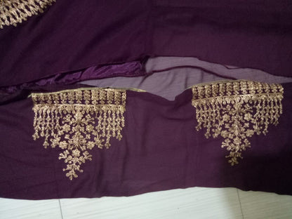 Dark purple heavy emboridered long wedding gown with dupatta