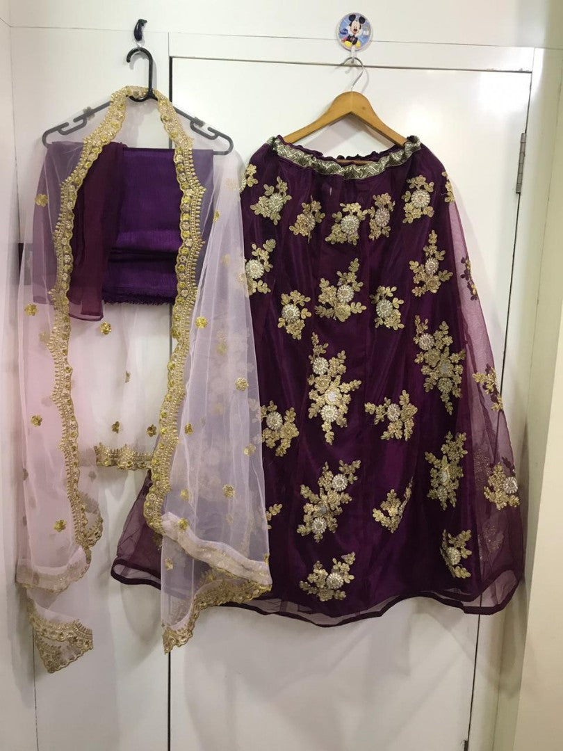 Dark purple zari and dori worked ceremonial lehenga