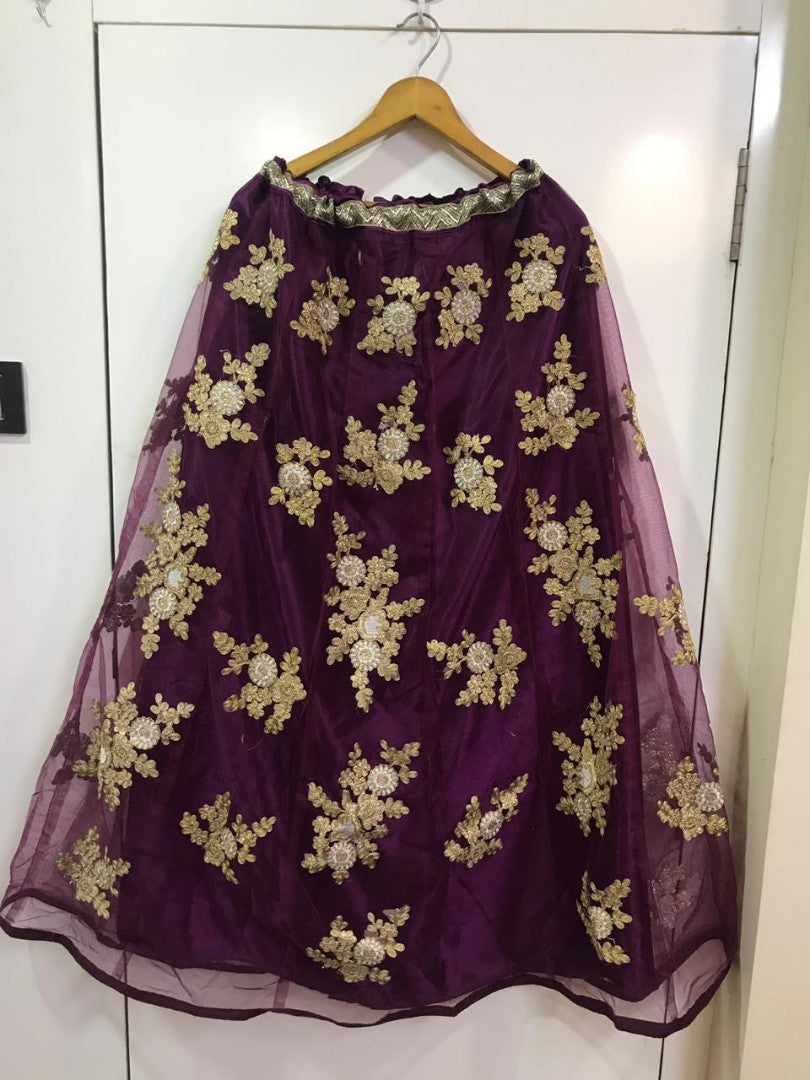 Dark purple zari and dori worked ceremonial lehenga