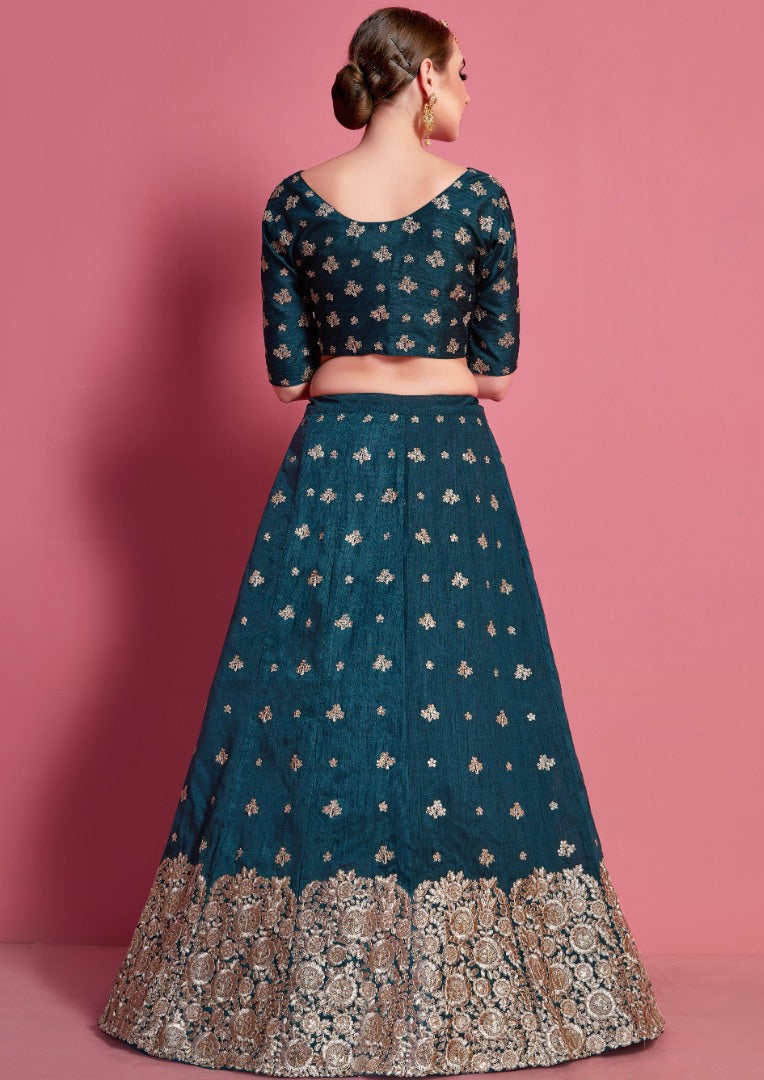 Dark rama art silk embroidered party wear lehenga choli