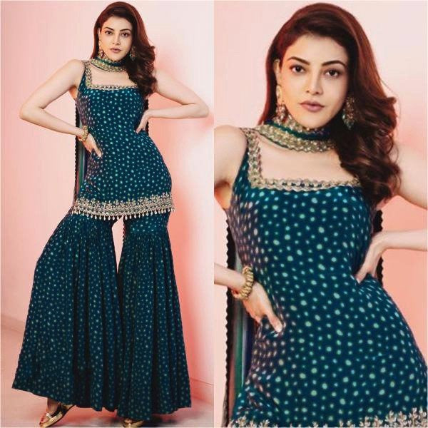 Dark rama blue sharara salwar suit