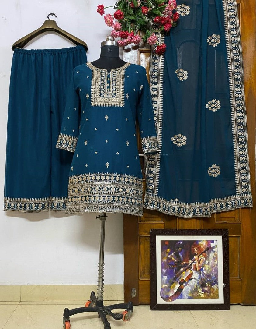 Dark rama embroidery worked wedding palazzo suit