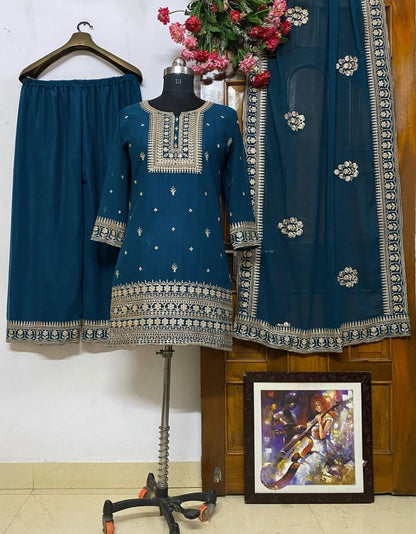 Dark rama embroidery worked wedding palazzo suit