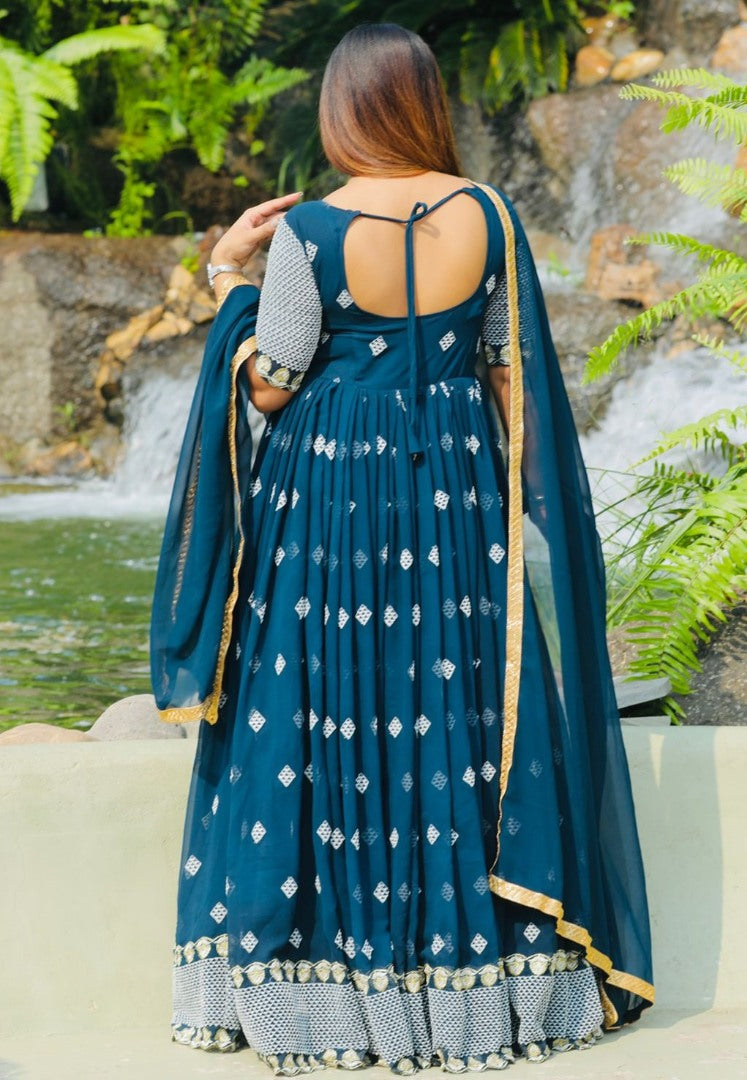 Dark rama georgette embroidered long anarkali suit