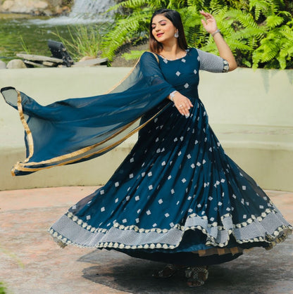 Dark rama georgette embroidered long anarkali suit