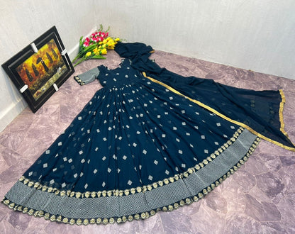Dark rama georgette embroidered long anarkali suit