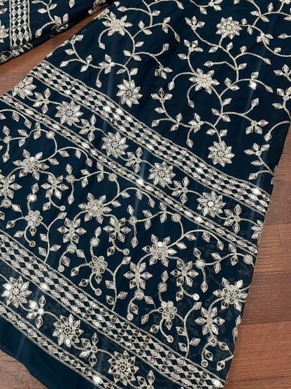 Dark rama georgette heavy embroidered plazzo suit