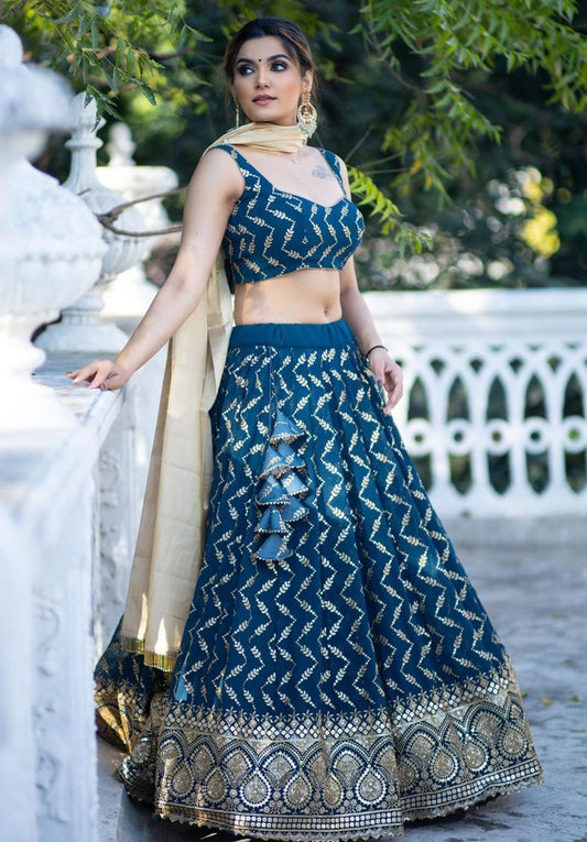 Dark rama georgette heavy embroidered wedding lehenga choli