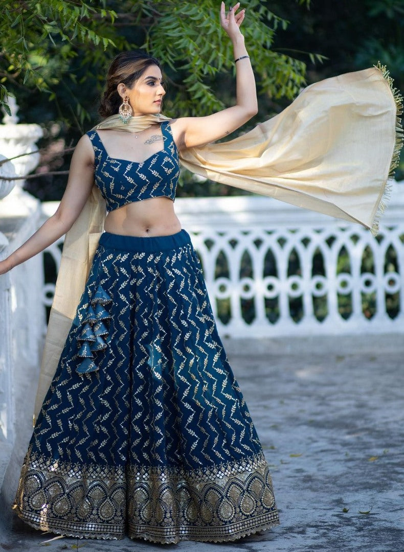Dark rama georgette heavy embroidered wedding lehenga choli