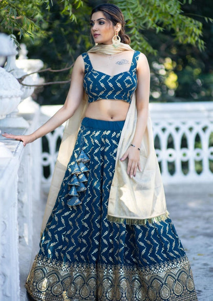 Dark rama georgette heavy embroidered wedding lehenga choli