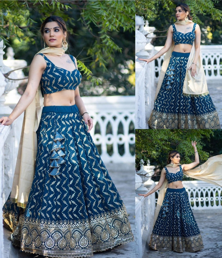Dark rama georgette heavy embroidered wedding lehenga choli