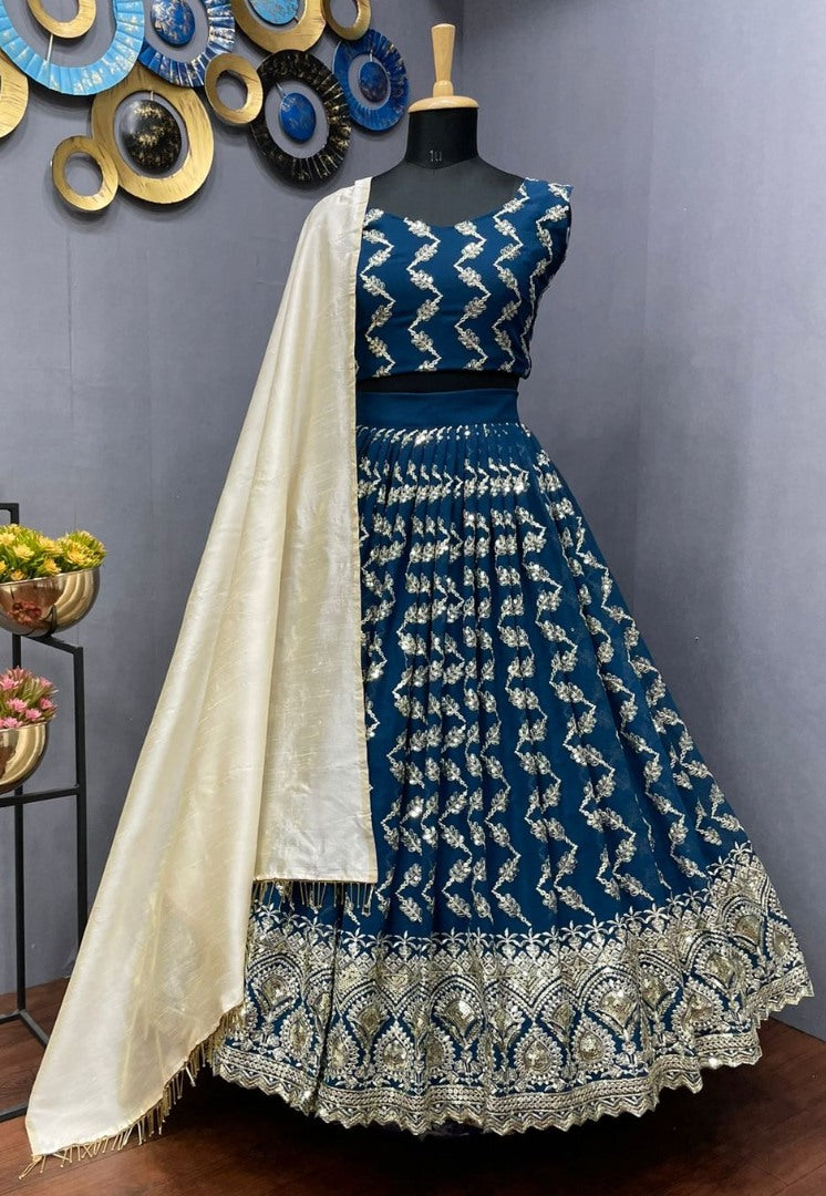 Dark rama georgette heavy embroidered wedding lehenga choli