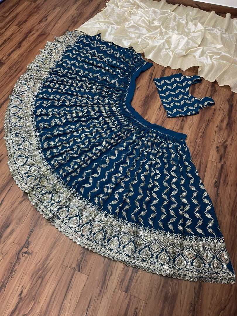 Dark rama georgette heavy embroidered wedding lehenga choli