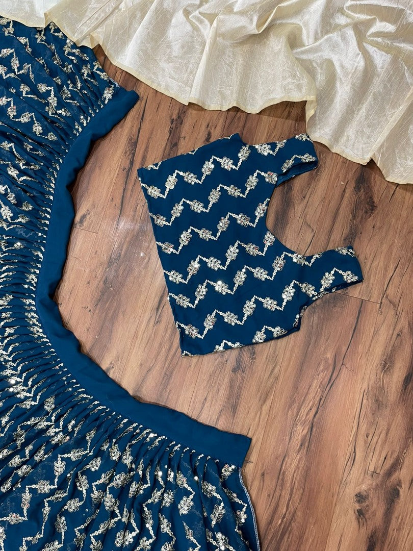 Dark rama georgette heavy embroidered wedding lehenga choli