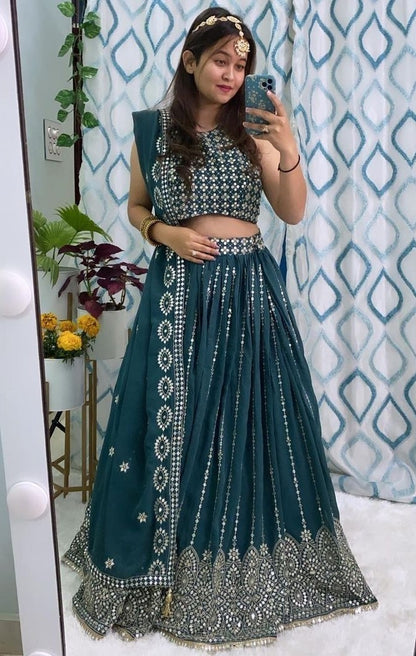 Dark rama georgette heavy sequence embroidered wedding lehenga choli