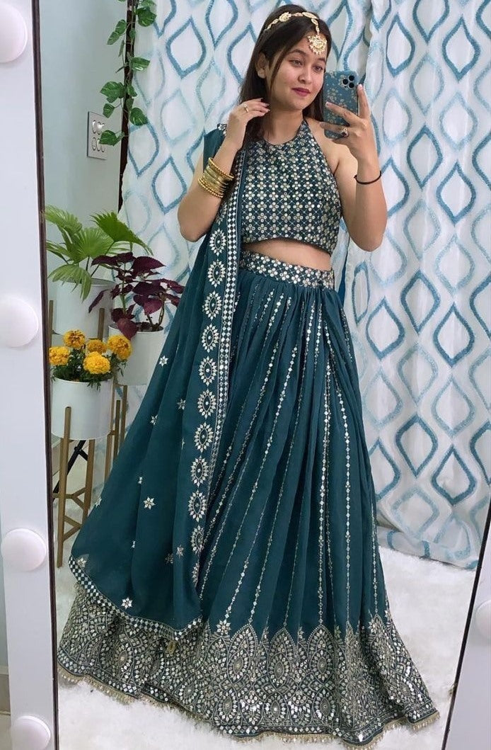 Dark rama georgette heavy sequence embroidered wedding lehenga choli