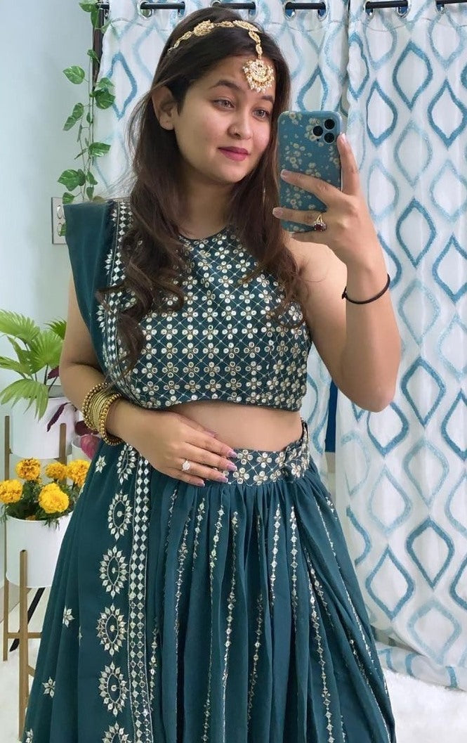 Dark rama georgette heavy sequence embroidered wedding lehenga choli