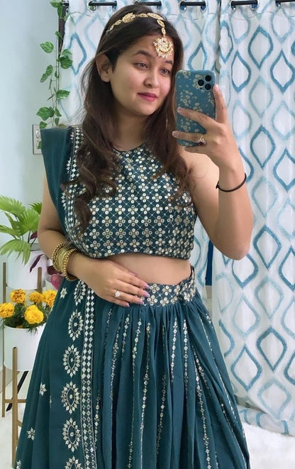 Dark rama georgette heavy sequence embroidered wedding lehenga choli