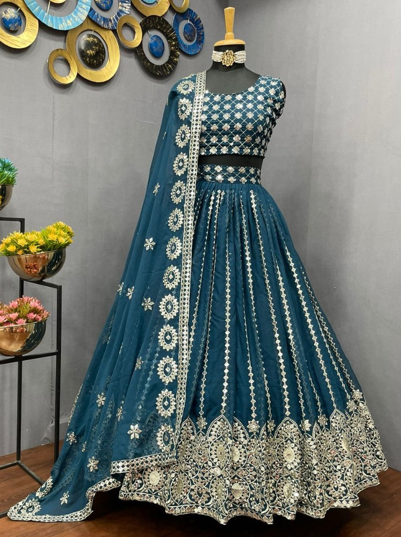 Dark rama georgette heavy sequence embroidered wedding lehenga choli