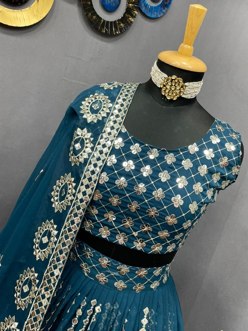 Dark rama georgette heavy sequence embroidered wedding lehenga choli