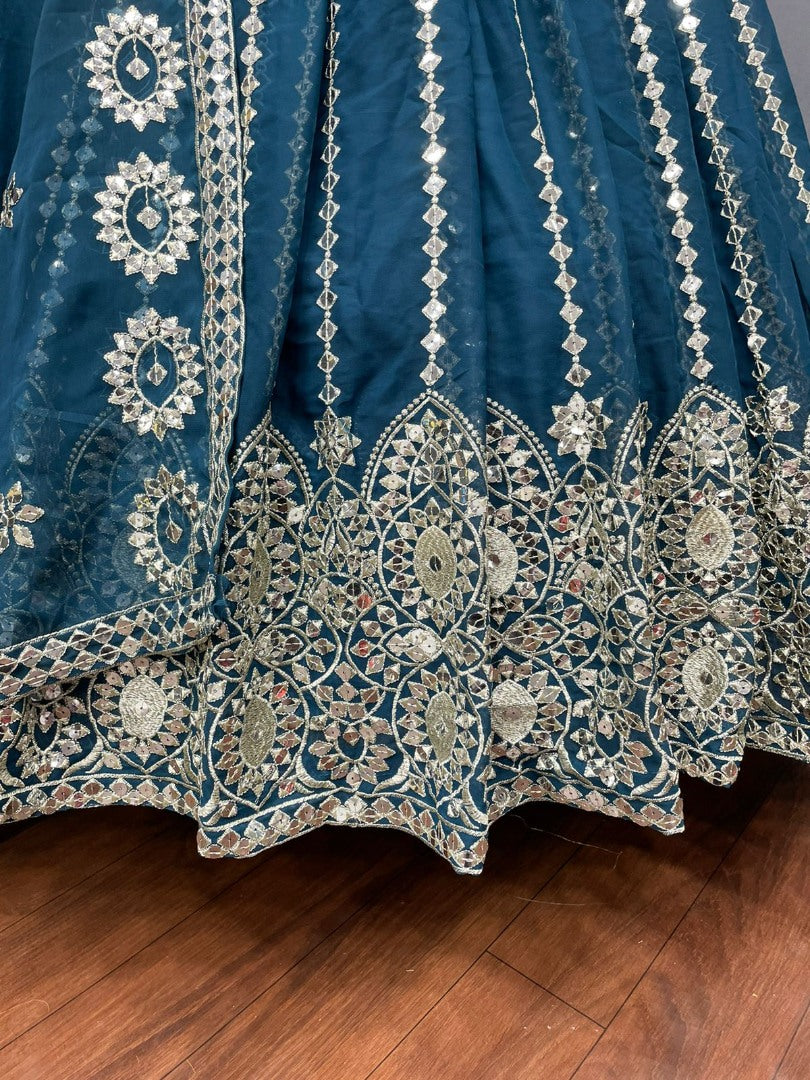 Dark rama georgette heavy sequence embroidered wedding lehenga choli